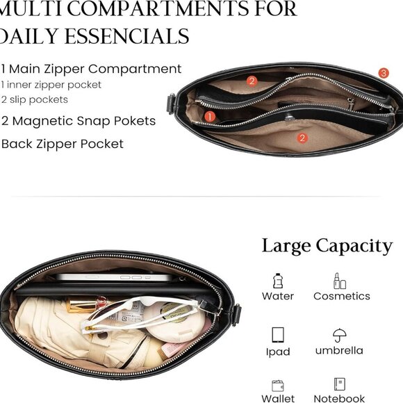 Hobo Crossbody Bags for Women, Vegan Leather Purses Shoulder Handbags for women - Picture 4 of 7